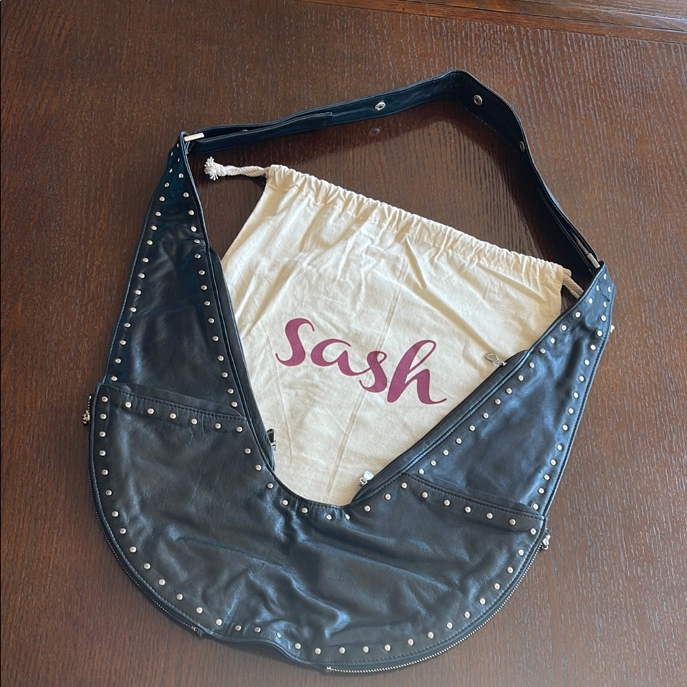 Sash Black Crossbody Bag with Studded Detailing